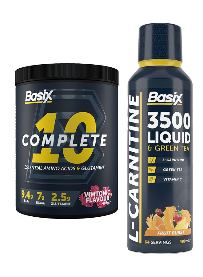 Basix Exclusive Bunde Offer - 3500 Lcarnitine And Green Tea Fruit Burst 64 Serv 480 Ml and Complete 10 Vimtonic 405G - Image 1